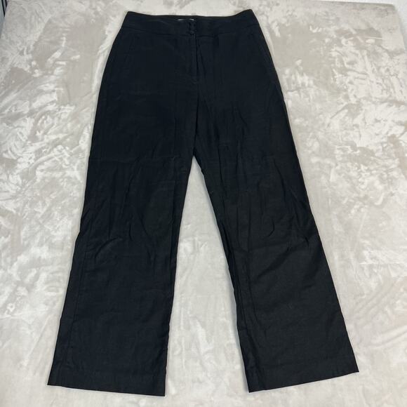 Sezane Pants Womens FR 40 US 8 Black Linen Blend High Rise Wide Leg Trouser - Picture 1 of 14